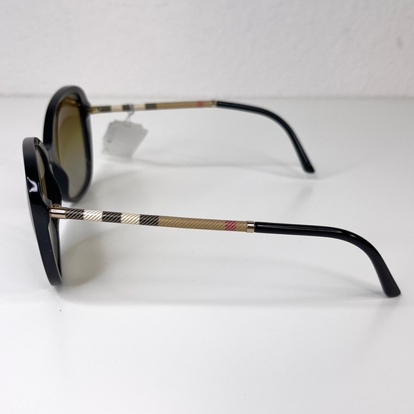 BURBERRY Signature Plaid Round Sunglasses NEW Black 57mm Rare - Picture 7 of 13